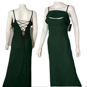 NWT Brunella Olive Green Chiffon Long Dress Size XL fully lined corset tie back